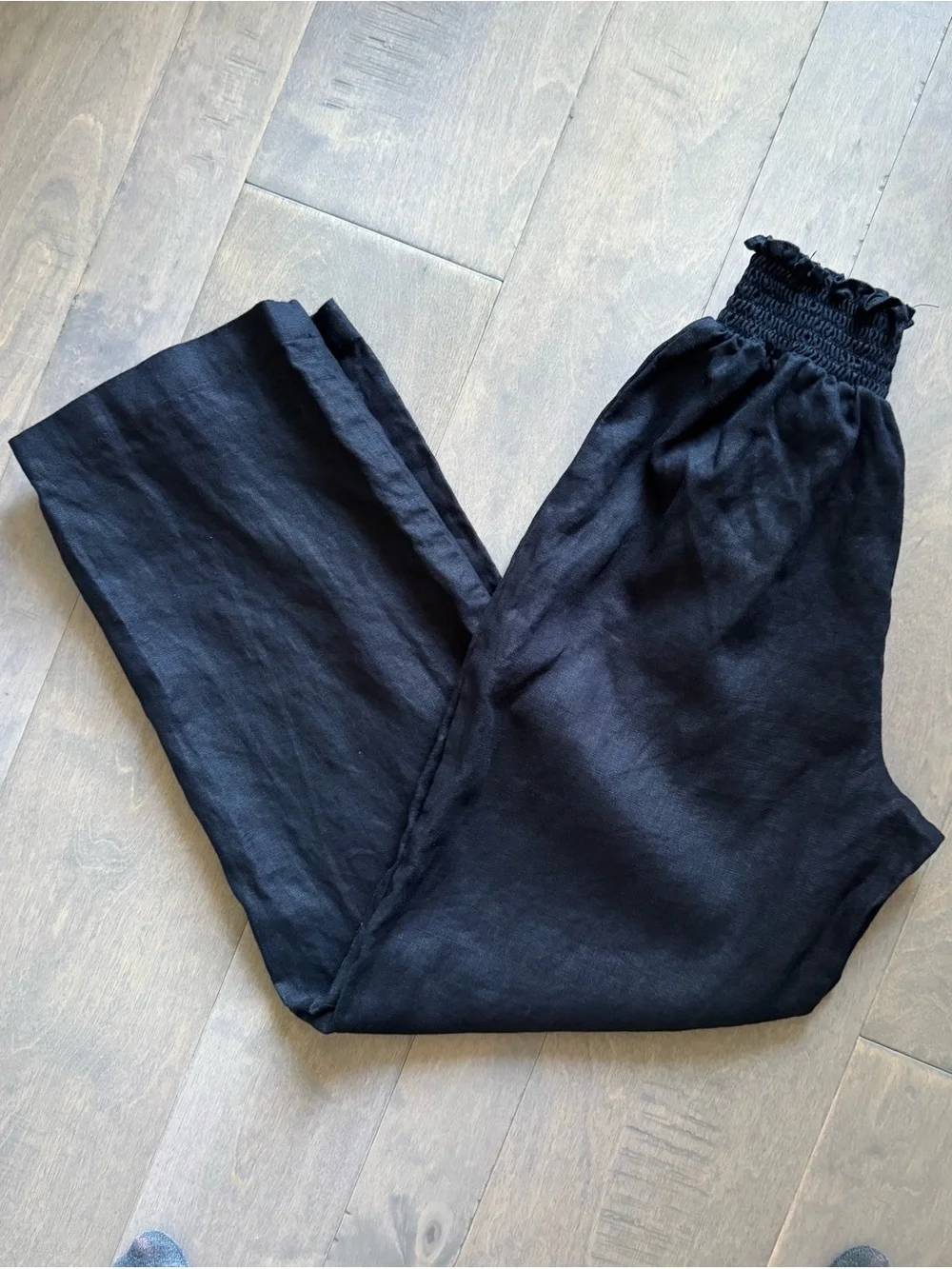 Reformation 100% Linen Smocked Paperbag Wide-Leg Pants